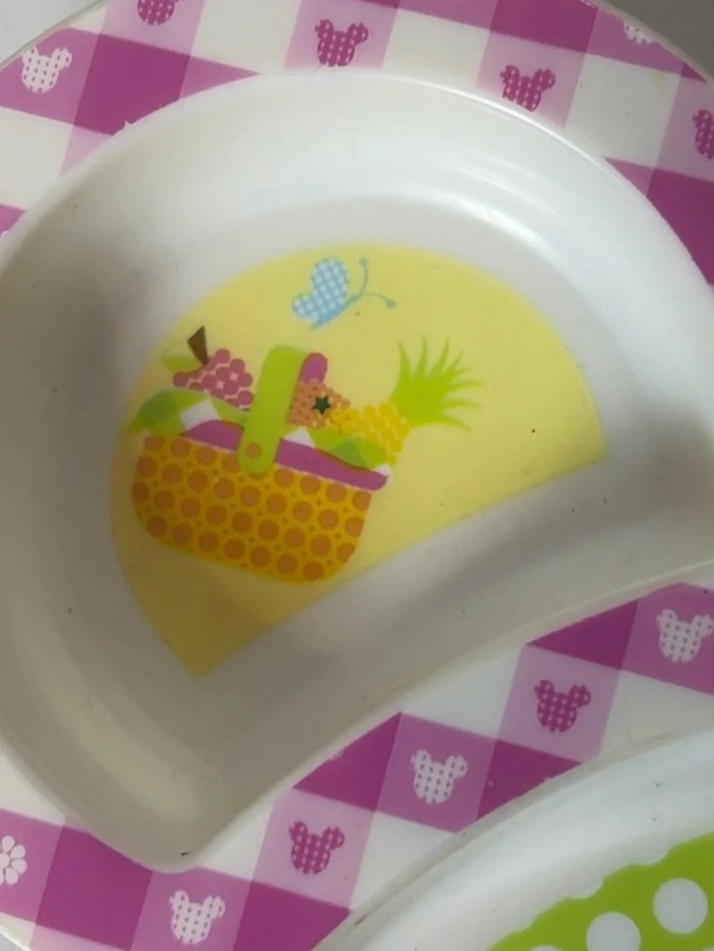 First Year’s Disney Pink & Green Mickey Minnie Picnic Sectioned Plate EUC